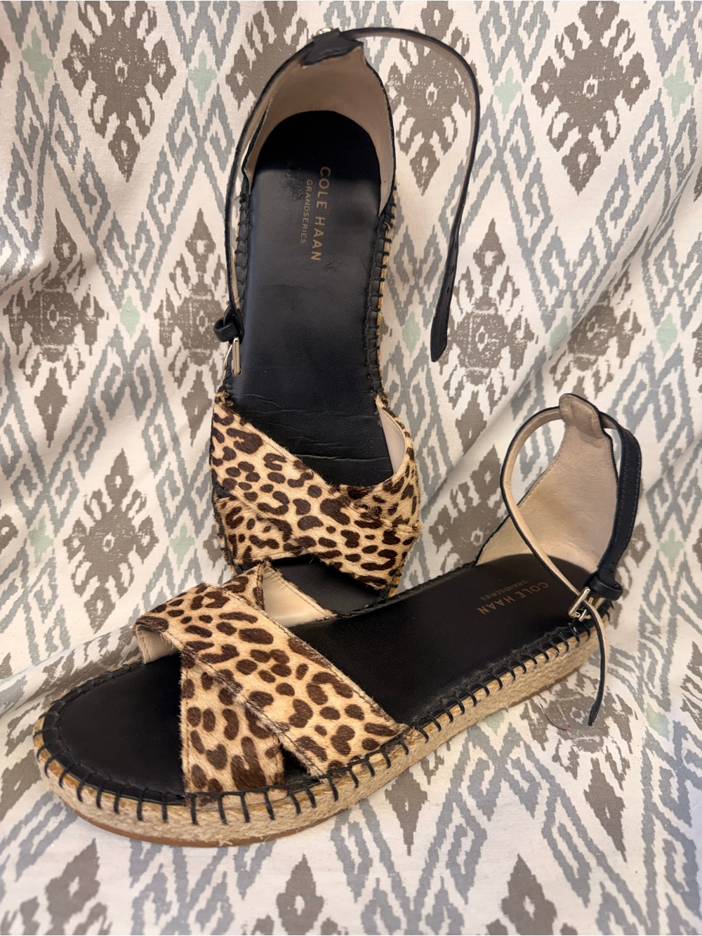Cole Haan Leopard-Print Espadrille Slingback Sandals - Black & Brown